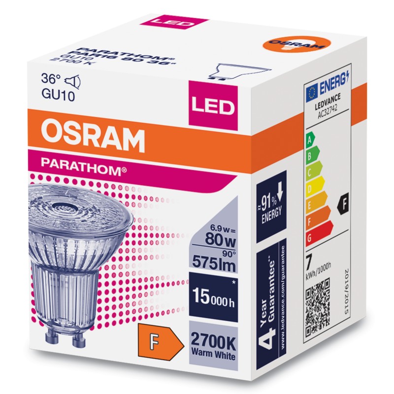 LED PARATHOM PAR16 80 36° 6,9W/827 230V GU10 OSRAM фото 3